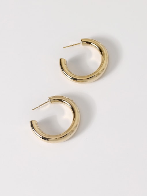 14k Gold [3cm] Brass Smooth Geometric Minimalist Hoop Trend Korean Fashion Earring